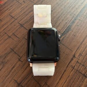 White Apple Watch with Pearl Strap. Extra strap included. Series 3.